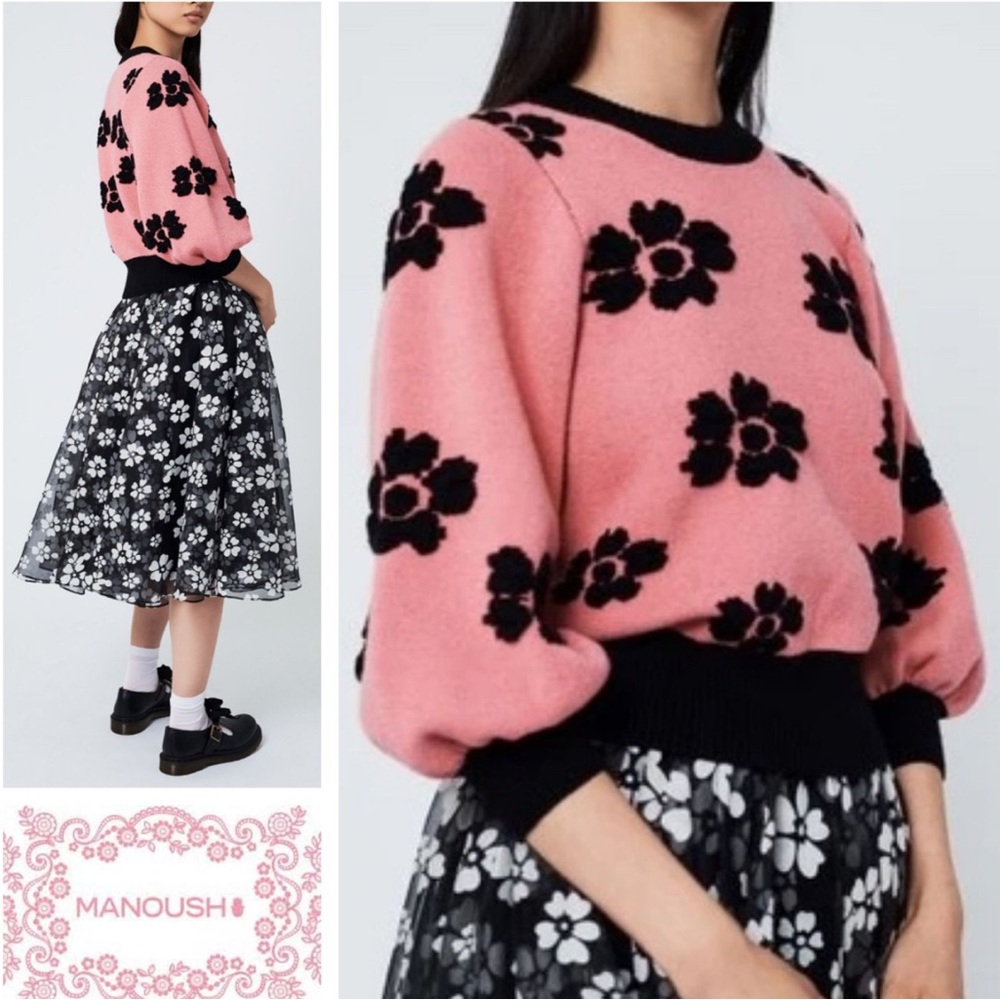 Manoush - Women’s Pink Daisy Floral Sweater - Size: Medium